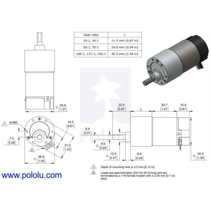 10:1 Metal Gearmotor 37Dx65L mm 12V with 64 CPR Encoder (Helical Pinion)