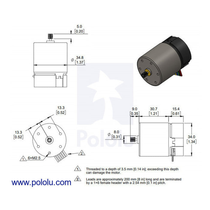 24V Motor with 64 CPR Encoder for 37D mm Metal Gearmotors (No Gearbox, Helical Pinion)