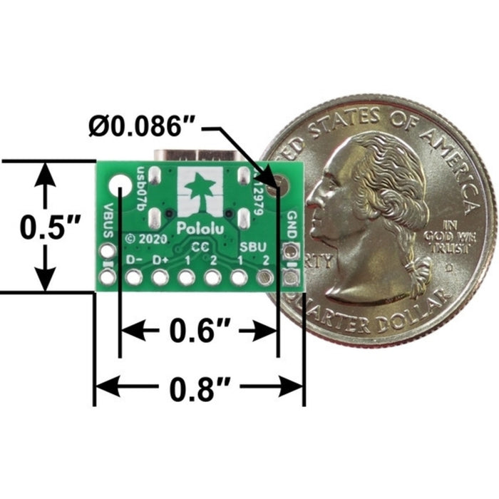 USB 2.0 Type-C Connector Breakout Board (usb07b)