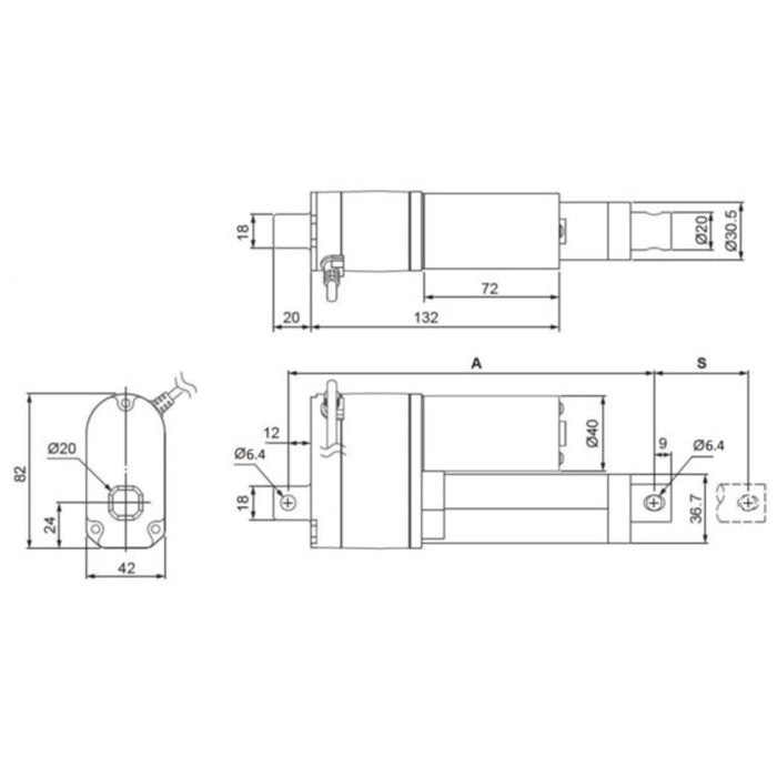 Glideforce LACT6P-12V-05 Light-Duty Linear Actuator with Feedback: 25kgf, 6" Stroke (5.9" Usable), 1.7"/s, 12V