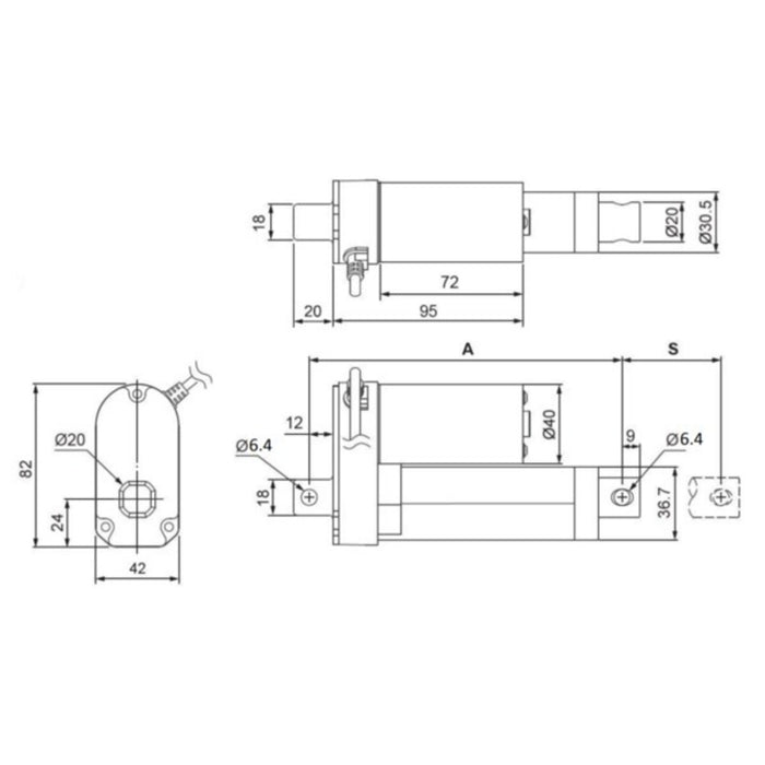 Glideforce LACT10P-12V-05 Light-Duty Linear Actuator with Feedback: 25kgf, 10" Stroke (9.8" Usable), 1.7"/s, 12V