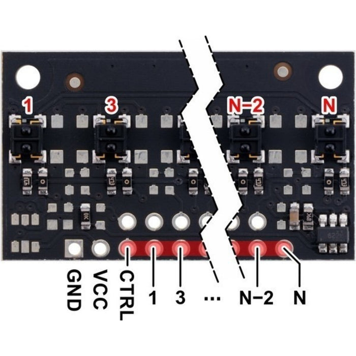 QTRX-MD-06A Reflectance Sensor Array: 6-Channel, 8mm Pitch, Analog Output, Low Current