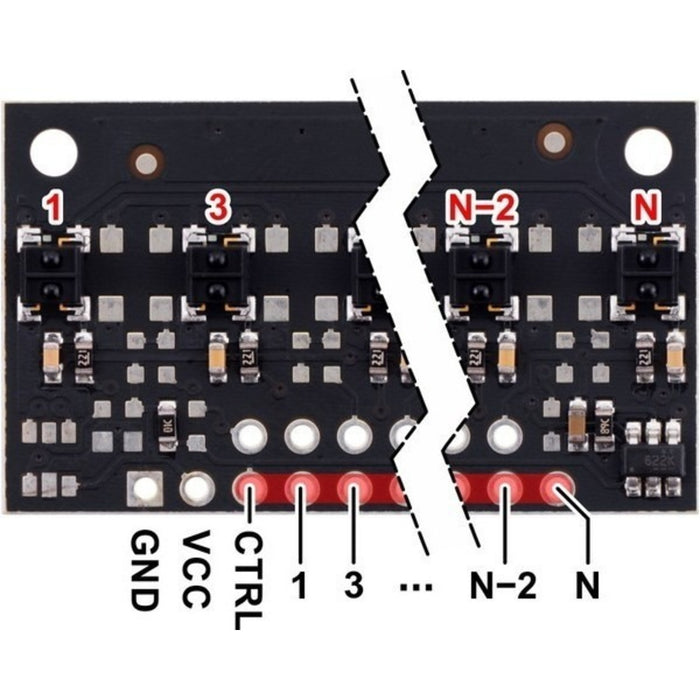 QTRX-MD-05RC Reflectance Sensor Array: 5-Channel, 8mm Pitch, RC Output, Low Current