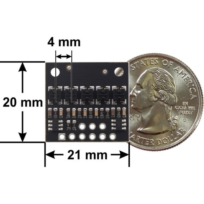 QTRX-HD-05RC Reflectance Sensor Array: 5-Channel, 4mm Pitch, RC Output, Low Current