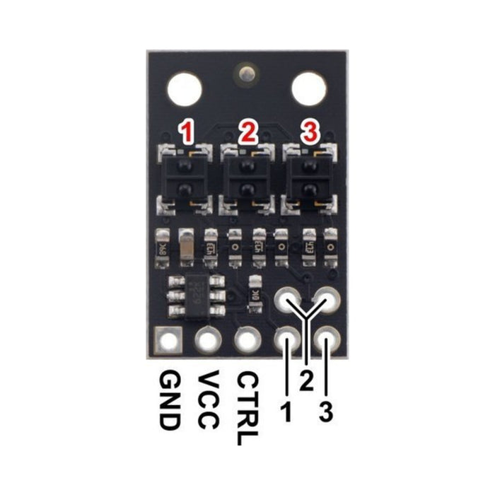 QTRX-HD-03A Reflectance Sensor Array: 3-Channel, 4mm Pitch, Analog Output, Low Current