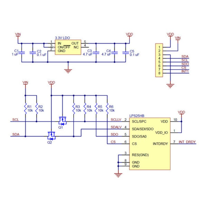 LPS25HB Pressure/Altitude Sensor Carrier with Voltage Regulator