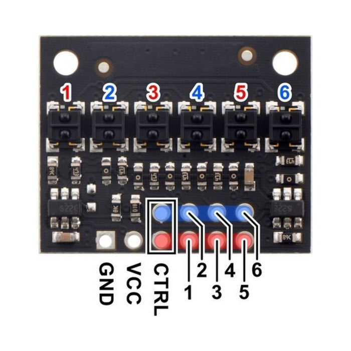 QTRX-HD-06A Reflectance Sensor Array: 6-Channel, 4mm Pitch, Analog Output, Low Current