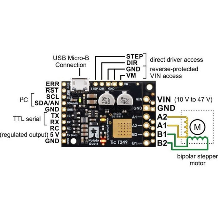 Tic T249 USB Multi-Interface Stepper Motor Controller (Connectors Soldered)