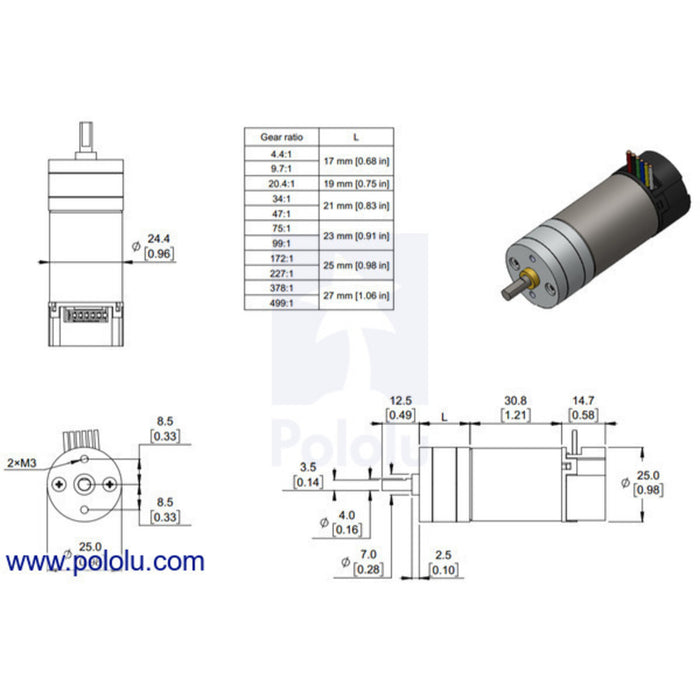 99:1 Metal Gearmotor 25Dx69L mm LP 12V with 48 CPR Encoder