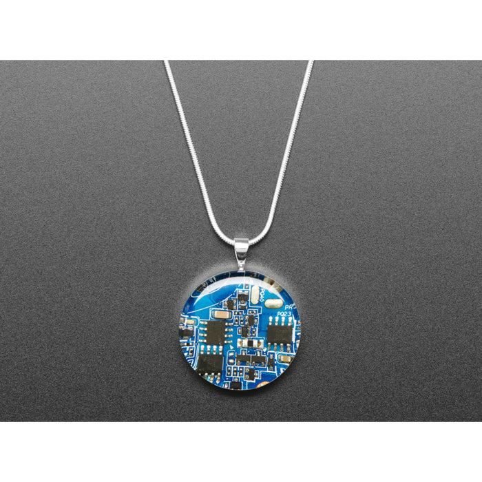 Blue Circuit Board Pendant Necklace with Silver Chain