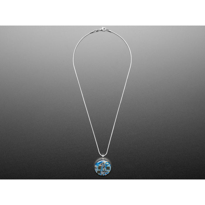 Blue Circuit Board Pendant Necklace with Silver Chain