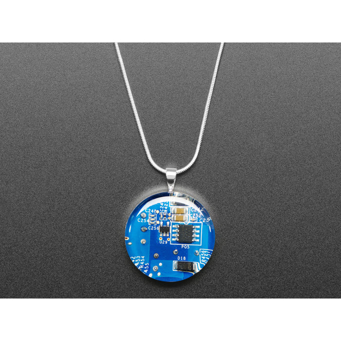 Blue Circuit Board Pendant Necklace with Silver Chain