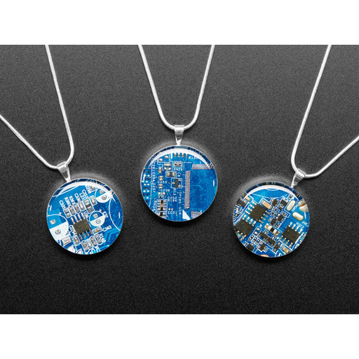 Blue Circuit Board Pendant Necklace with Silver Chain