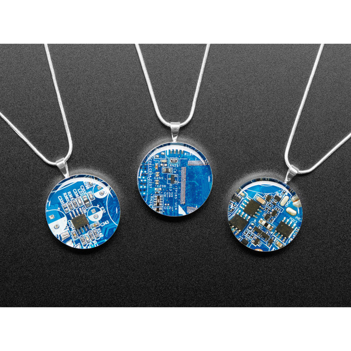 Blue Circuit Board Pendant Necklace with Silver Chain