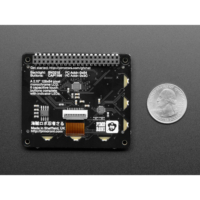 Pimoroni GFX HAT - 128x64 LCD Display + RGB Lite & Touch Buttons - RGB Backlight and 6 Touch Button