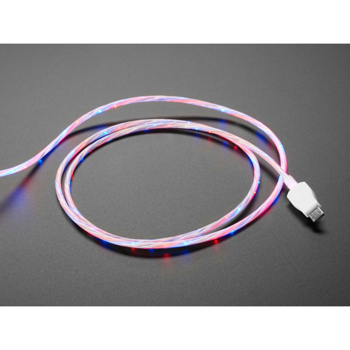 USB micro B Cable with LEDs - Blue and Red - 1 meter