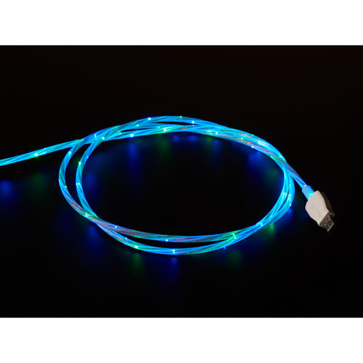 USB micro B Cable with LEDs - Blue and Green - 1 meter