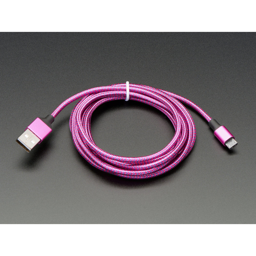 Pink and Purple Braided USB A to Micro B Cable - 2 meter long