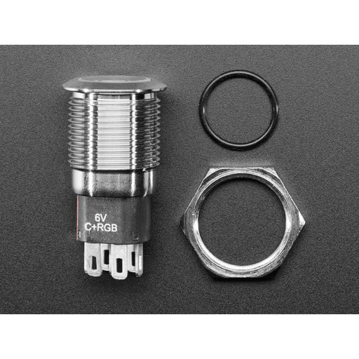 Rugged Metal Silver Finish Pushbutton - 16mm 6V RGB Latching