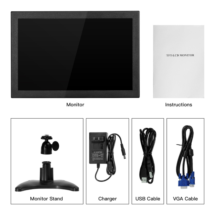 GC1016 10.1" TFT-LCD Monitor 1280*800 Color Screen with AV1 VGA HDMI BNC USB Input Built-in Speaker