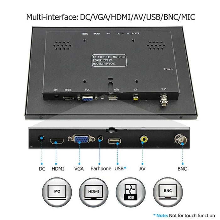 10.1 Inch Metal Shell IPS TFT 1280x800 Portable Monitor with Touch Function for Raspberry Pi All-In-One PC