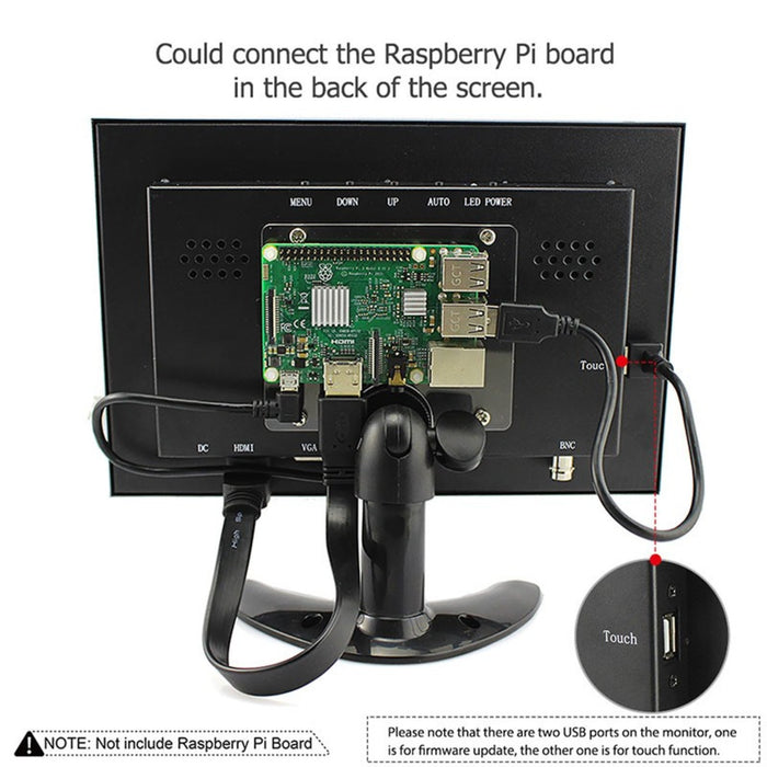 10.1 Inch Metal Shell IPS TFT 1280x800 Portable Monitor with Touch Function for Raspberry Pi All-In-One PC