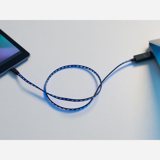 Flowing Effect MicroUSB Data+Charging Cable - Black w/Aqua EL