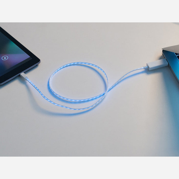 Flowing Effect MicroUSB Data+Charging Cable - White w/Aqua EL