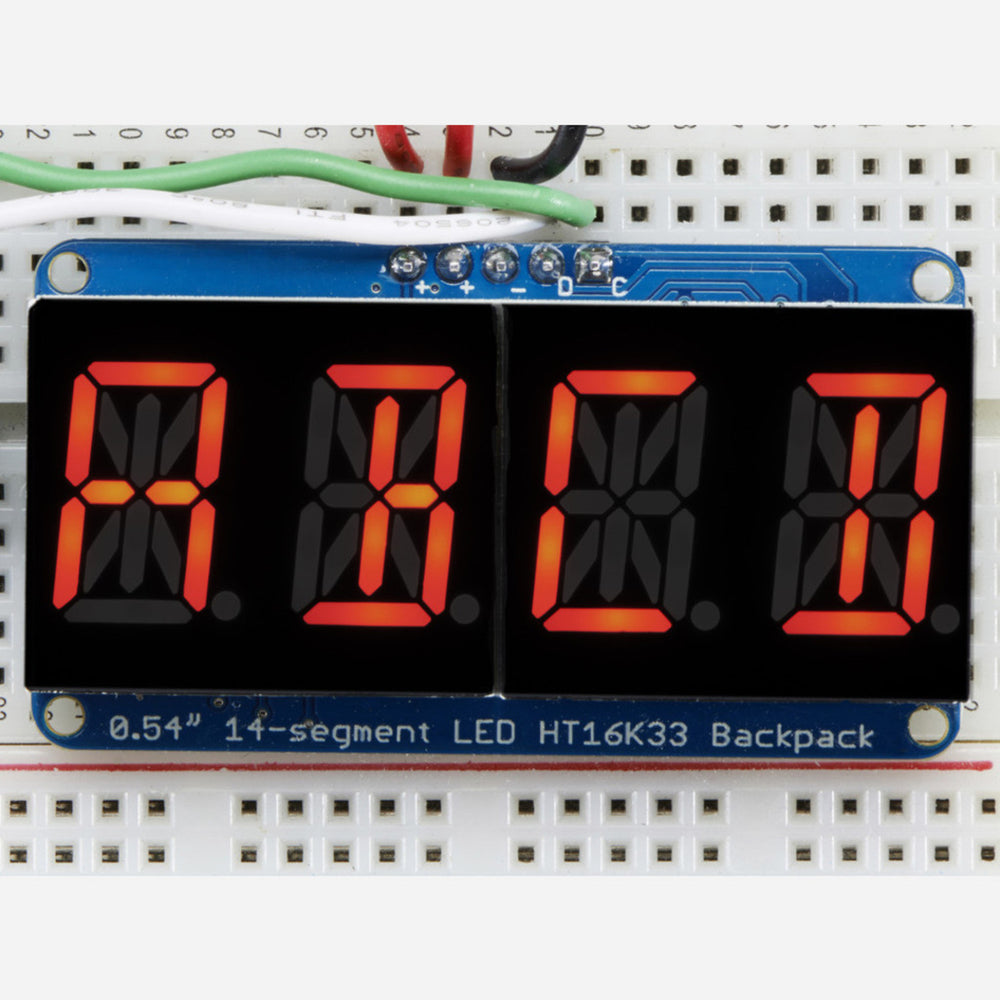 Quad Alphanumeric Display - 0.54" Digits w/ I2C Backpack - Red