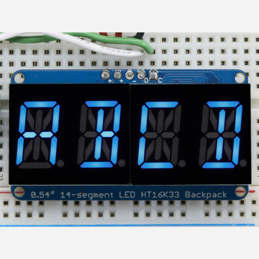 Quad Alphanumeric Display - 0.54" Digits w/ I2C Backpack - Blue