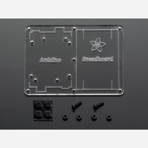 Plastic mounting plate for breadboard and Arduino - rubber feet!