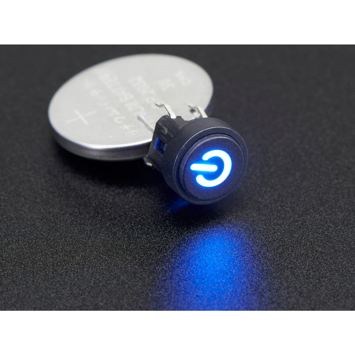 Mini Illuminated Momentary Pushbutton - Blue Power Symbol