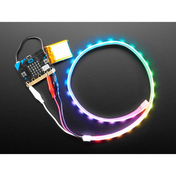 Adafruit NeoPixel LED Strip w/ Alligator Clips - 60 LED/m - 0.5 Meter Long - Black Flex