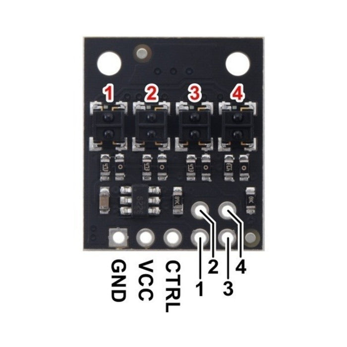 QTRX-HD-04A Reflectance Sensor Array: 4-Channel, 4mm Pitch, Analog Output, Low Current