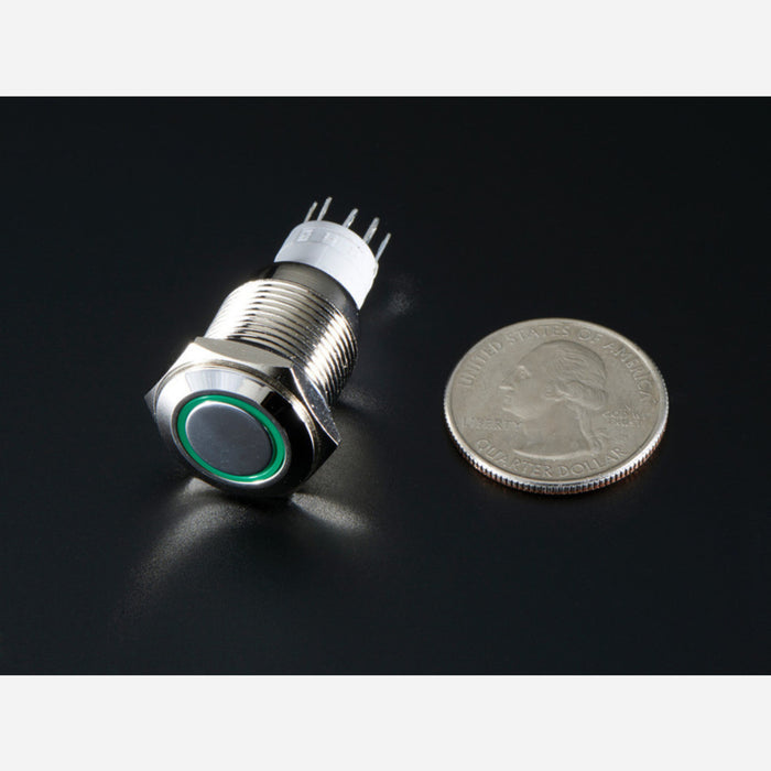 Rugged Metal On/Off Switch with Green LED Ring [16mm Green On/Off]