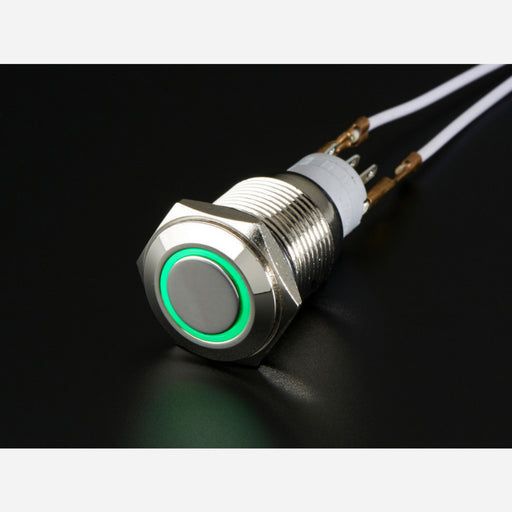 Rugged Metal On/Off Switch with Green LED Ring [16mm Green On/Off]