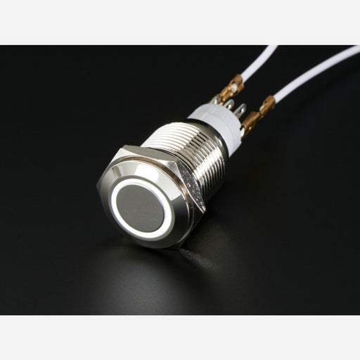 Weatherproof Metal Pushbutton with White LED Ring [16mm White Momentary]