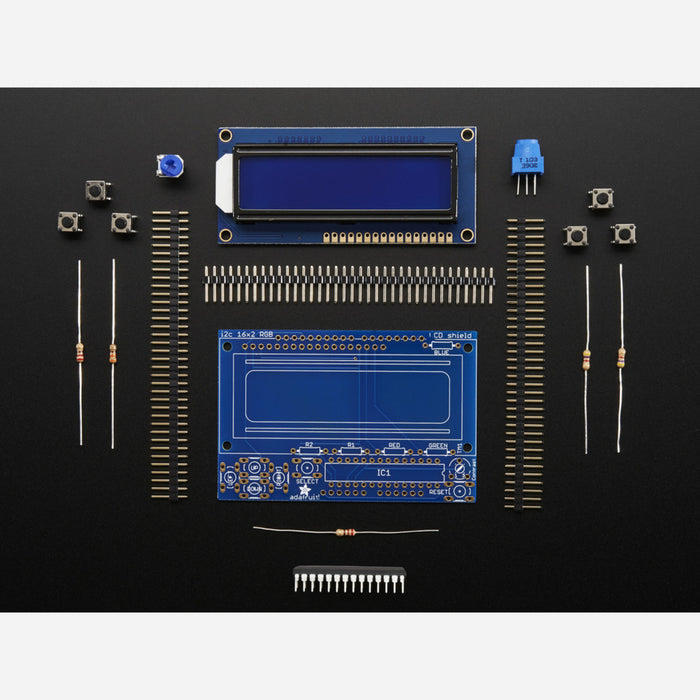 LCD Shield Kit w/ 16x2 Character Display - Only 2 pins used! [BLUE AND WHITE]