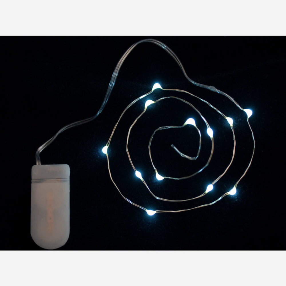 Wire Light LED Strand - 12 Cool White LEDs + Coin Cell Holder