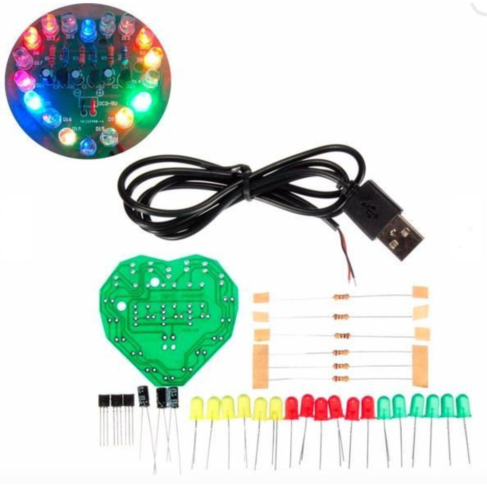 Learn to solder - DIY Heart Shaped Three Colors LED Flashing Light