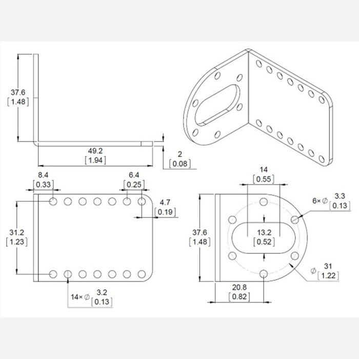 Pololu Stamped Aluminum L-Bracket Pair for 37D mm Metal Gearmotors