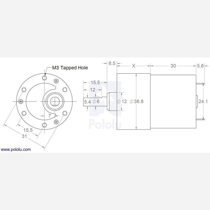 19:1 Metal Gearmotor 37Dx52L mm