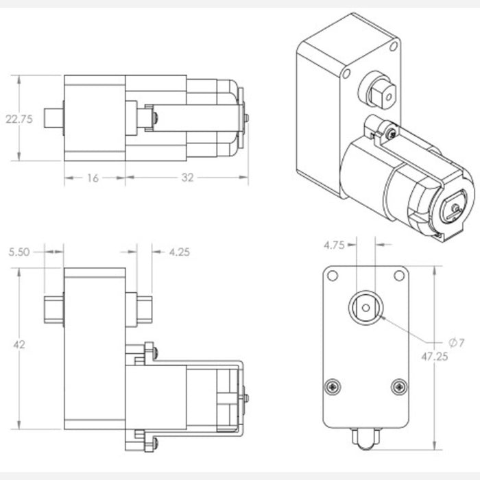 228:1 Plastic Gearmotor, Offset Output