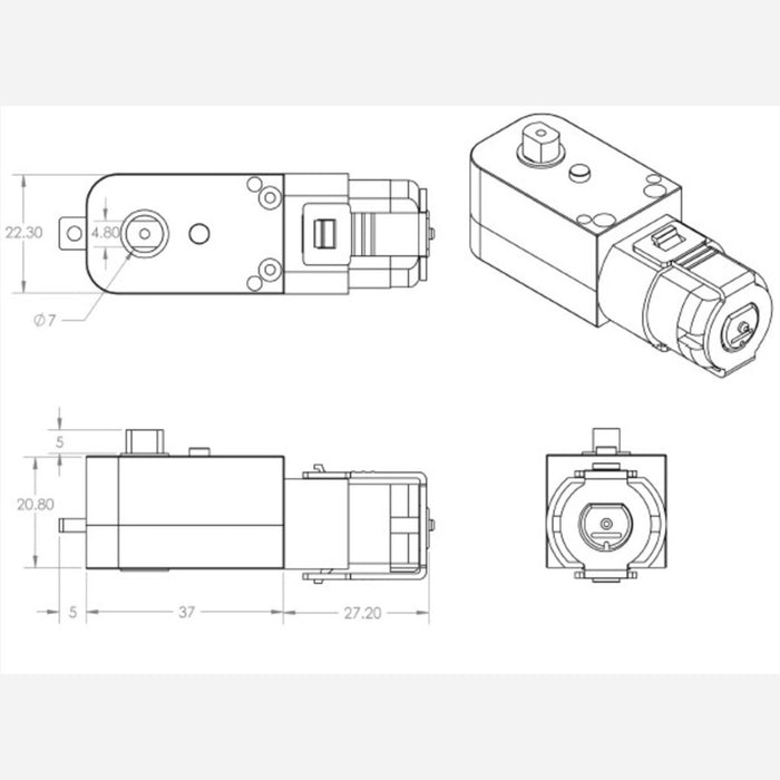 200:1 Plastic Gearmotor, 90º Output