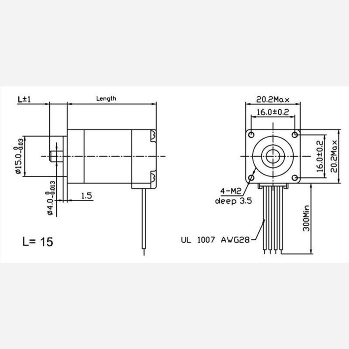 Stepper Motor: Bipolar, 200 Steps/Rev, 20x30mm, 3.9V, 0.6 A/Phase