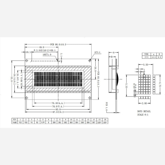 20x4 Character LCD with LED Backlight (Parallel Interface), White on Blue