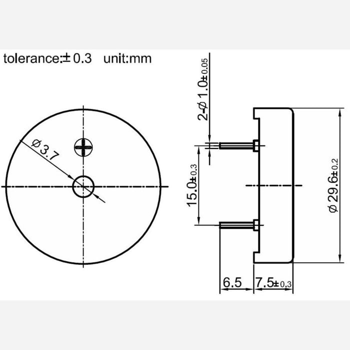 30mm Piezo Buzzer: 1-30V