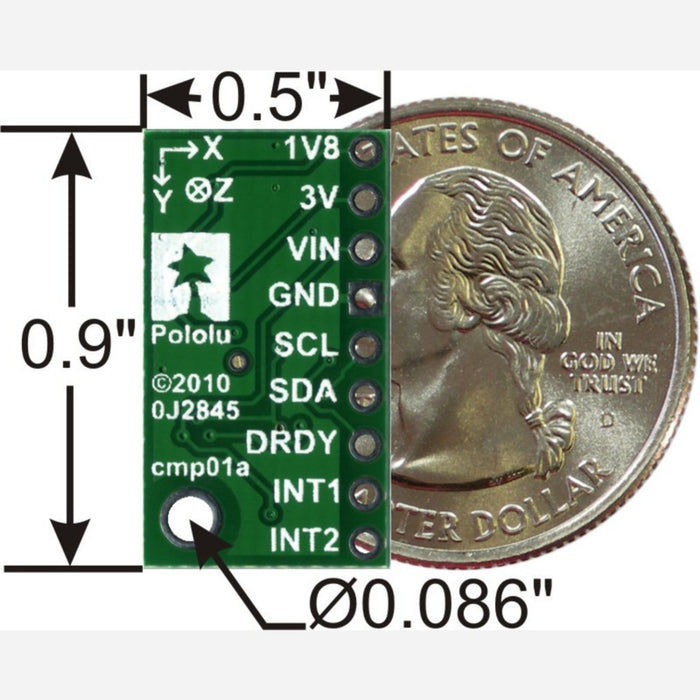 LSM303DLM 3D Compass and Accelerometer Carrier with Voltage Regulators