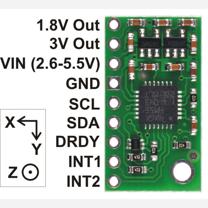 LSM303DLM 3D Compass and Accelerometer Carrier with Voltage Regulators