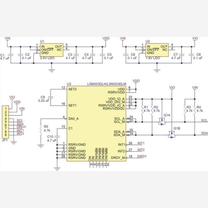 LSM303DLM 3D Compass and Accelerometer Carrier with Voltage Regulators